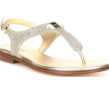 Michael Kors MK Plate Pale Gold Glitter Fabric Sandal Women's sizes 5-11/NEW!!!