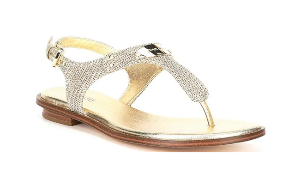 Michael Kors MK Plate Pale Gold Glitter Fabric Sandal Women's sizes 5-11/NEW!!!