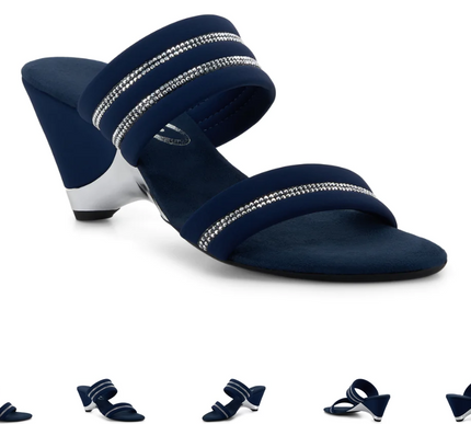 Onex Palloma Navy Silver Elastic Slide Wedge Sandal Women's US sizes 5-11/NEW!!!