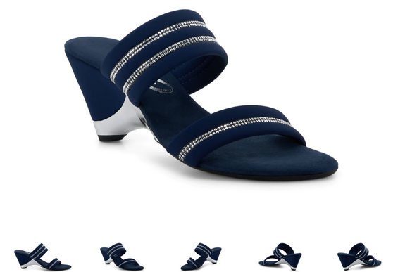 Onex Palloma Navy Silver Elastic Slide Wedge Sandal Women's US sizes 5-11/NEW!!!