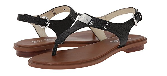 Michael Kors MK Plate Black w Silver Hardware Leather Sandal Women's sizes 5-11!