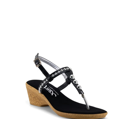 Onex Mykanos Black Strappy Toe Post Cork Wedge Sandal Womens sizes 5-11 NEW