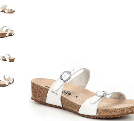 Mephisto Idelya White Patent w/ Rhinestones Slide Sandal Women's sizes 35-42 NEW