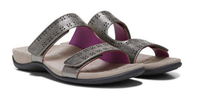 Vionic Nakia Pewter Leather Slide Comfort Sandal Women's sizes 5-12 NEW!!!