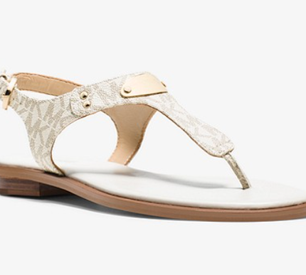 Michael Kors MK Plate Logo Vanilla T-Strap Sandal Women's US sizes 5-11/NEW!!!
