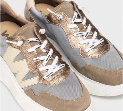 Wonders A-3631 Roma 31 Taupe/Cream Wedge Sneaker Womens sizes 36-42