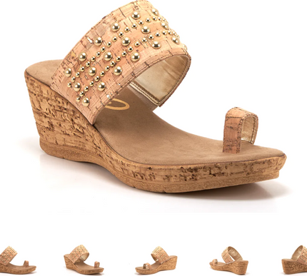 Onex Lin Cork Studded Toe Wrap Wedge Sandal Women's sizes 6-11/NEW!!!