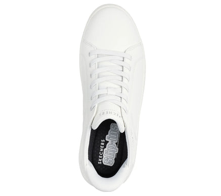 SKECHERS Court Break White Leather Slip-ins Sneaker Men's sizes 7-14/NEW!!
