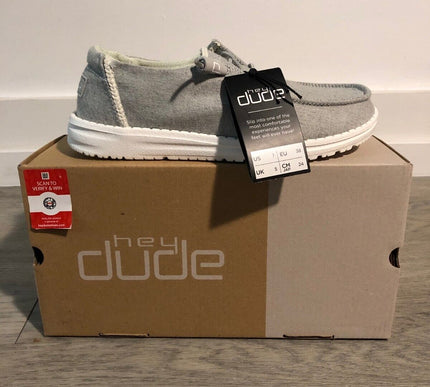 Hey Dude Wendy Chambray Braid Grey Sneaker Slip On Women's Sizes US 5-12/NEW!!