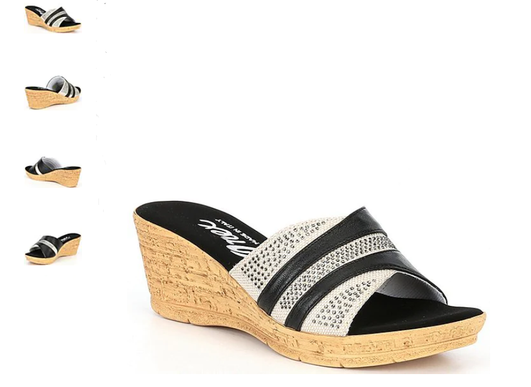 Onex Blanche Linen Slide w/ Stones Black Wedge Sandal Women's sizes 5-11/NEW!!!