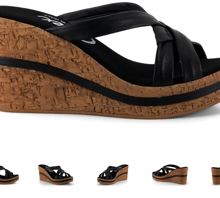 Onex Simona Black Leather Cut Wedge Sandal Women's sizes 5-11/NEW!!!
