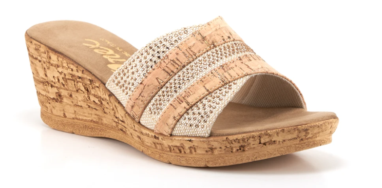 Onex Blanche Linen w/ Stones Cork Wedge Sandal Women's sizes 5-11/NEW!!!