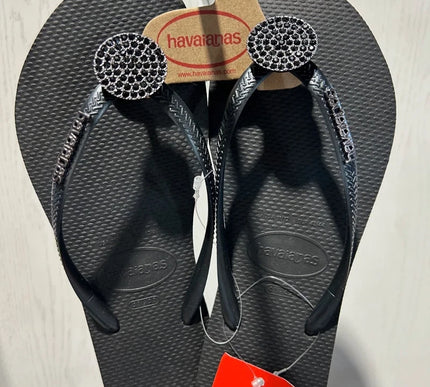 Havaianas Slim Crystal Glow Black Flip Flop Sandal Women sizes 35/36-41/42 NEW