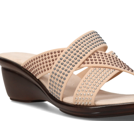 Onex Prelude Champagne Rhinestone Studded Low Heel Sandal Women's sizes 5-11/NEW