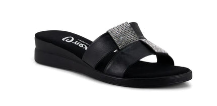 Onex Lino Black Leather Slide Wedge Sandal Womens sizes 5-11 NEW
