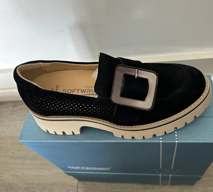 Softwaves Vana Black Suede Platform Slip-on Loafer Women EU sizes 36-41/US 6-11