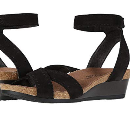 Naot Wand Black Velvet Glass Brown Wedge Sandal Women's sizes 36-42 NEW!!!