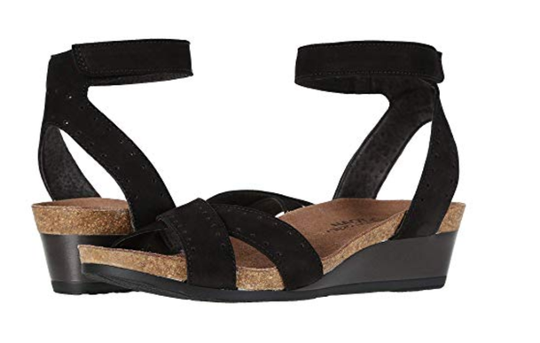 Naot Wand Black Velvet Glass Brown Wedge Sandal Women's sizes 36-42 NEW!!!