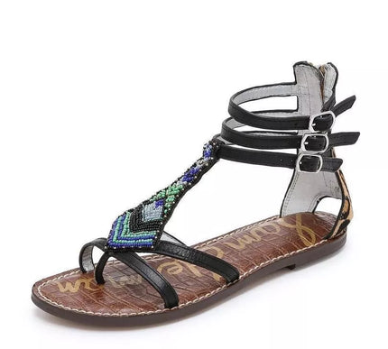 Sam Edelman Giselle Black Leather/Leopard Gladiator Sandal Women sizes 5-11/NEW