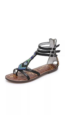Sam Edelman Giselle Black Leather/Leopard Gladiator Sandal Women sizes 5-11/NEW