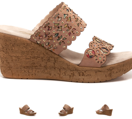 Onex Oppal Beige Nubuck 2 Band Laser Cut Wedge Sandal Women's sizes 5-11/NEW!!!