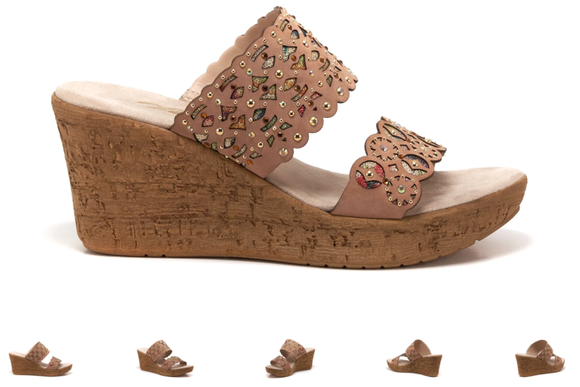 Onex Oppal Beige Nubuck 2 Band Laser Cut Wedge Sandal Women's sizes 5-11/NEW!!!