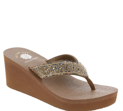 Yellow Box Waneta Tan Multi Wedge Toe Post Sandal Women's sizes 6-10/NEW!
