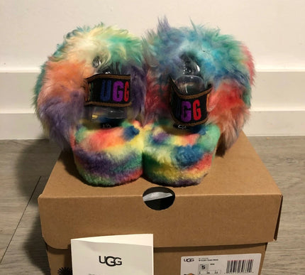 UGG Fluff Yeah Pride Rainbow Slide Slipper Sandal Women's US sizes 5-13-NEW