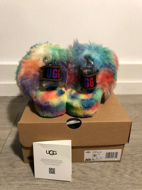 UGG Fluff Yeah Pride Rainbow Slide Slipper Sandal Women's US sizes 5-13-NEW