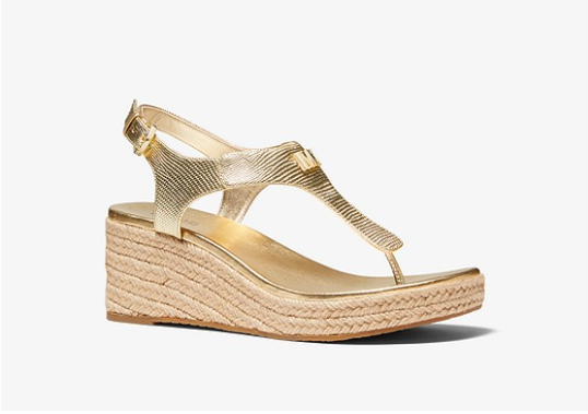 Michael Kors Laney Pale Gold Leather Espadrille Thong Wedge Womens size 6-10/NEW