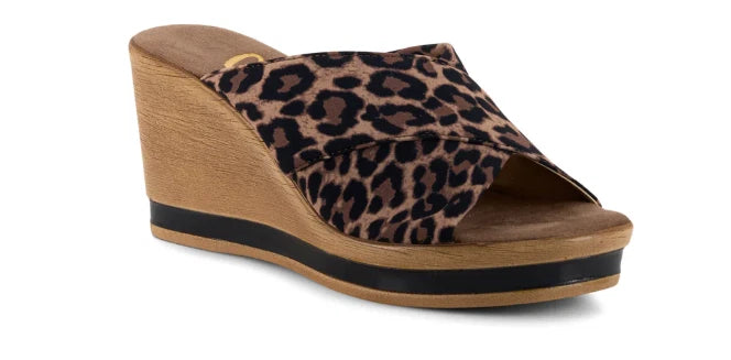 Onex Dianne X-Cross Slide Leopard Wedge Sandal Womens sizes 5-11 NEW