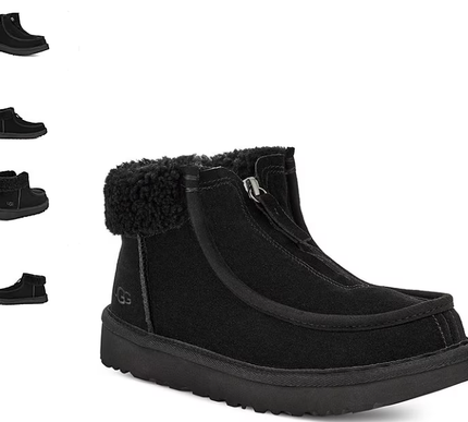 UGG Funkarra Black Suede Fur Collar Zip Boot/Booties Women's US sizes 5-12/NEW!1