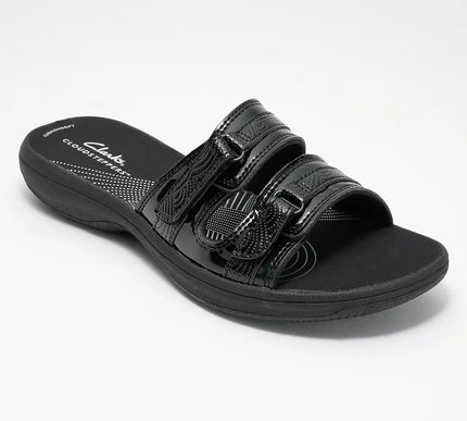 Clarks Breezey Eve Black 2-Strap Sandal Women's sizes US 5-12 NEW!!!