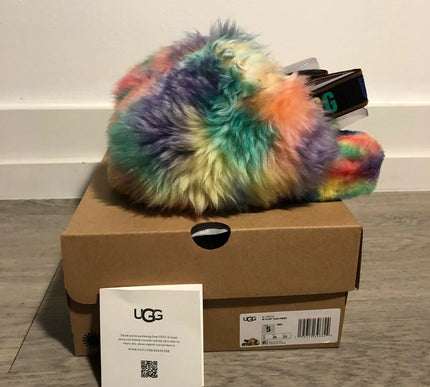 UGG Fluff Yeah Pride Rainbow Slide Slipper Sandal Women's US sizes 5-13-NEW
