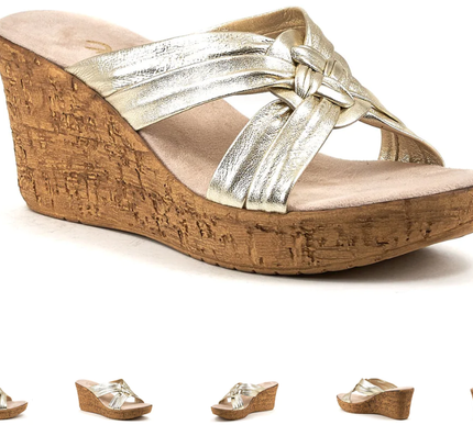 Onex Bethany Soft Platinum Leather Wedge Sandal Women's sizes 5-11/NEW!!