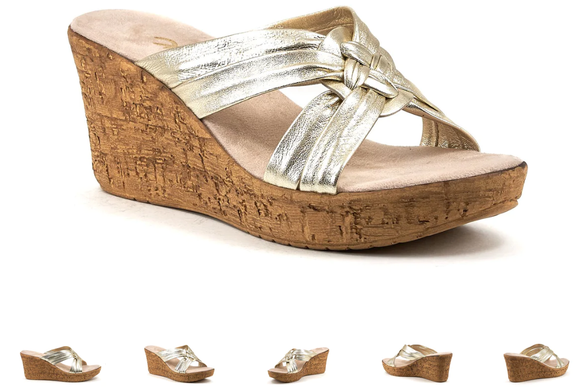 Onex Bethany Soft Platinum Leather Wedge Sandal Women's sizes 5-11/NEW!!