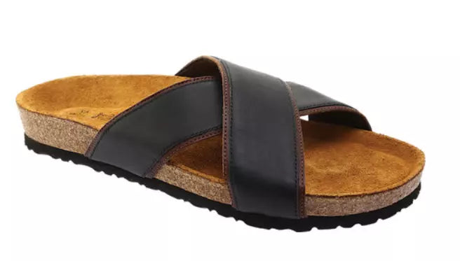 Naot Cheyenne Jet Black/Toffee Leather Sandal Slide Men's Sizes EU 41,46,47/NEW!