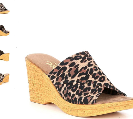 Onex Christina Brown Leopard Elastic Cork Wedge Sandal Women's sizes 5-11/NEW!!!