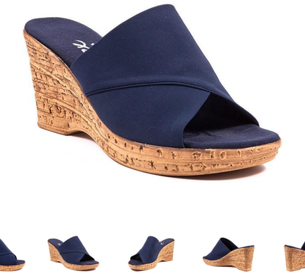 Onex Christina Navy Elastic Cork Wedge Sandal Women's US sizes 5-11/NEW!!!