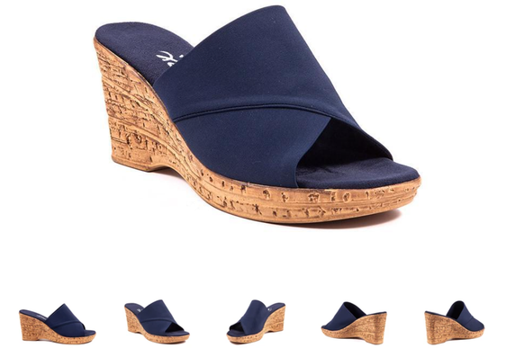 Onex Christina Navy Elastic Cork Wedge Sandal Women's US sizes 5-11/NEW!!!