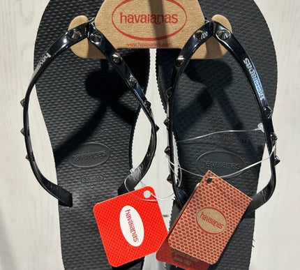 Havaianas You Spikes Black Flip Flop Sandal Women sizes 35/36-41/42 NEW