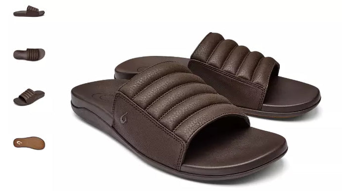 Men's Olukai Maha 'Olu Recovery Slide Dark Wood US Sizes 7-16 NEW!!!