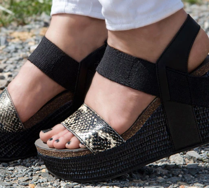 OTBT Bushnell Black Black Wedge Sandal Women US sizes 5.5-10 NEW!!!
