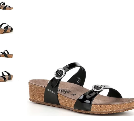 Mephisto Idelya Black Patent w/ Rhinestones Slide Sandal Women's sizes 35-42 NEW