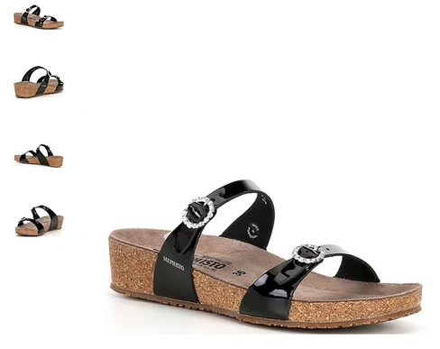 Mephisto Idelya Black Patent w/ Rhinestones Slide Sandal Women's sizes 35-42 NEW