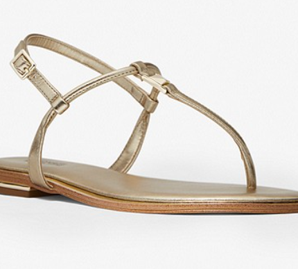Michael Kors Fanning Pale Gold Metallic T-Strap Sandal Women's US sizes 6-11/NEW