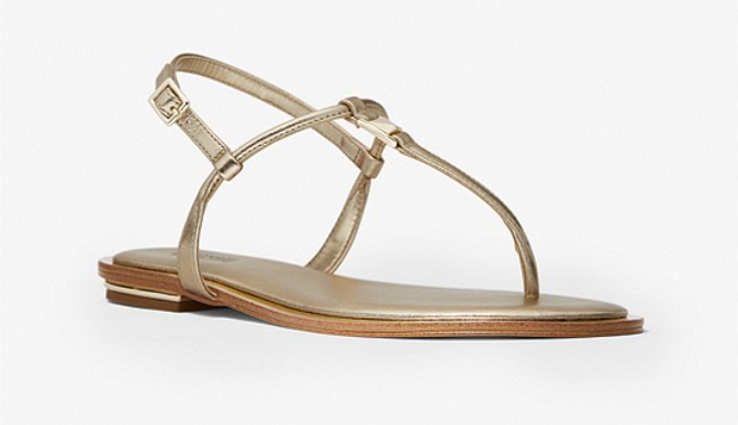 Michael Kors Fanning Pale Gold Metallic T-Strap Sandal Women's US sizes 6-11/NEW