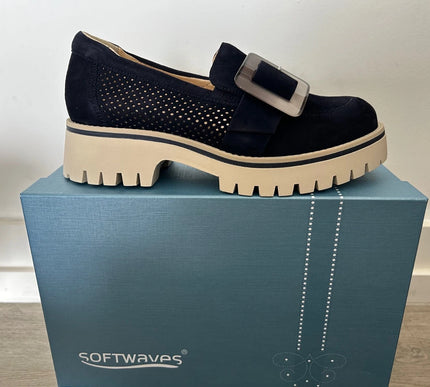 Softwaves Vana Notte (Navy)  Suede Platform Loafer Women EU sizes 36-41/US 6-11