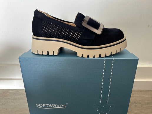 Softwaves Vana Notte (Navy)  Suede Platform Loafer Women EU sizes 36-41/US 6-11
