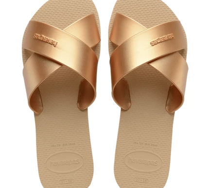 Havaianas Aqua Metallic Golden Slide Sandal Women sizes 35/36-41/42 NEW